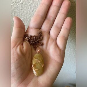 Handcrafted Yellow Stone Pendant Necklace with Copper Colored Chain